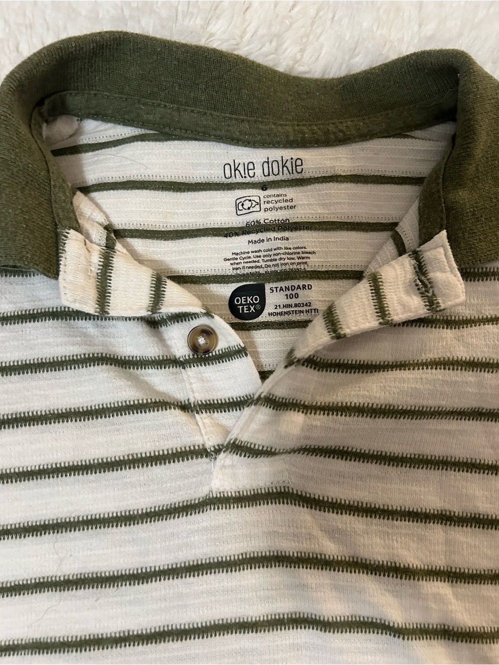 Boys size 6 Olive Green striped shirt and shorts - Picture 4 of 5